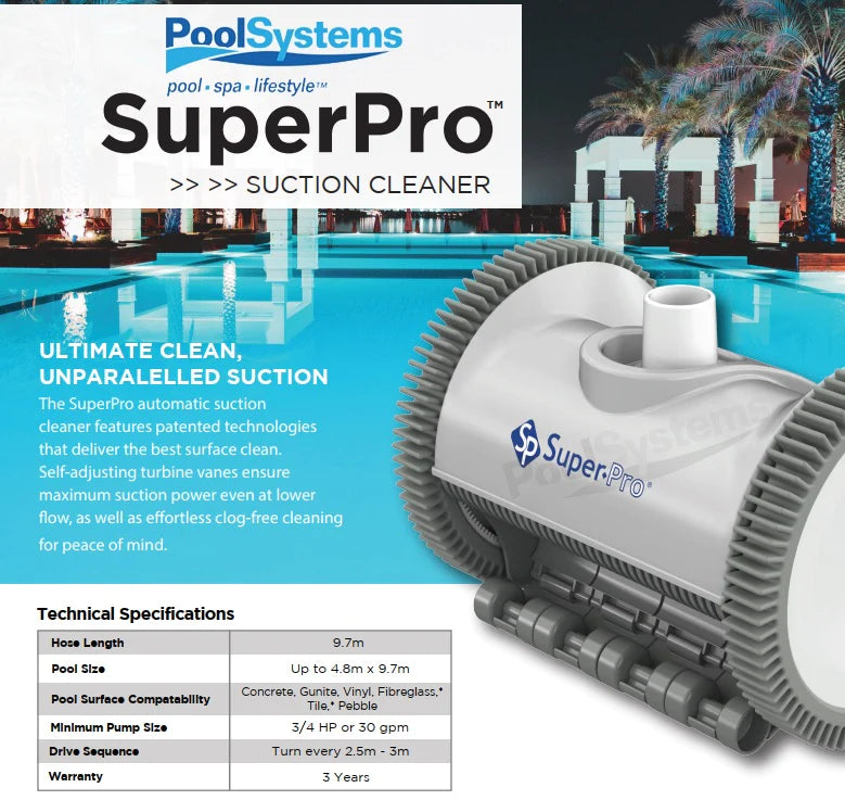 SuperPro Pool Cleaner with 10m of Hose.